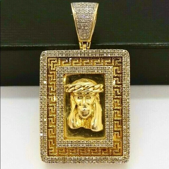 10K YELLOW GOLD DIAMOND CLUSTER JESUS CHRIST PENDANT .75 CARAT